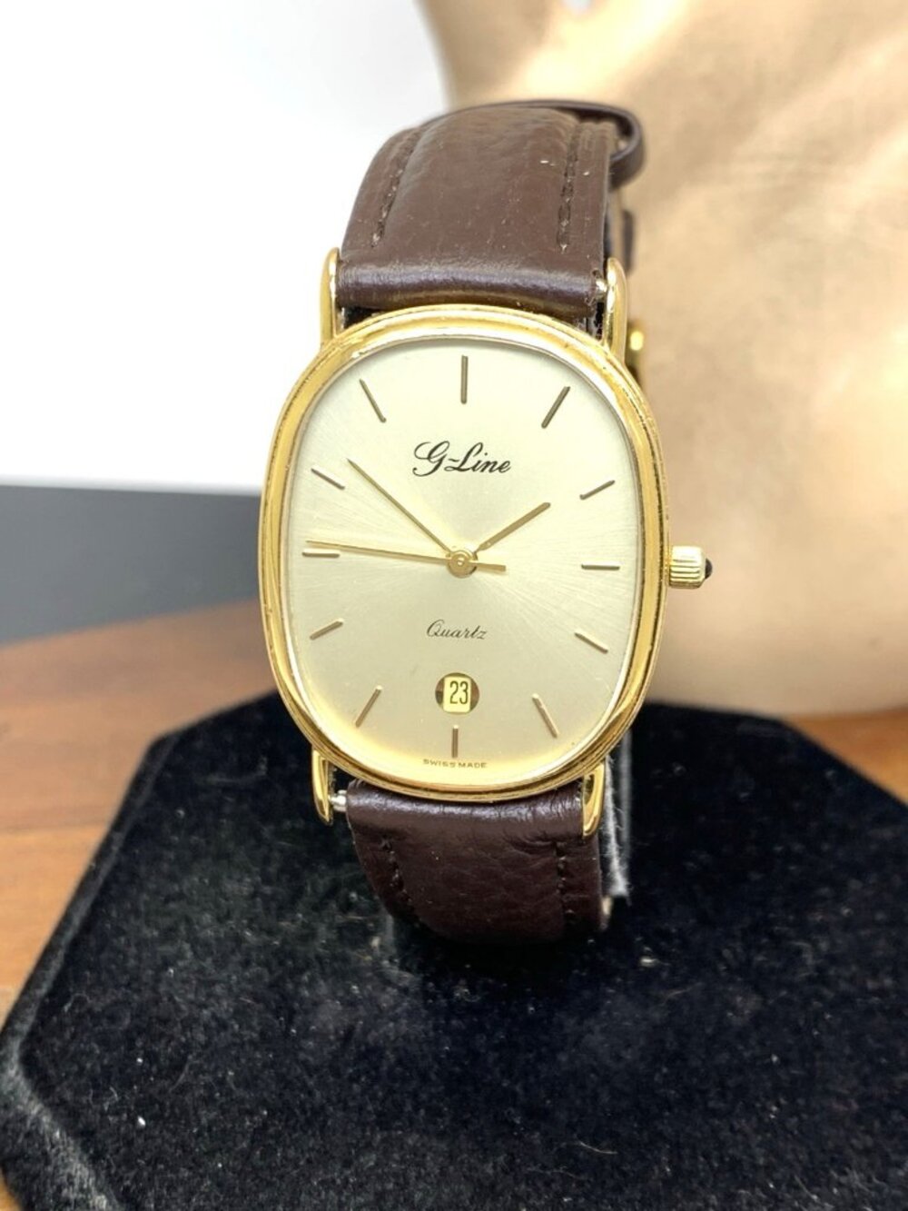 G-Line Women's Watch Ellipse Vintage Swiss Quartz Gold Brown Leather Strap 27mm